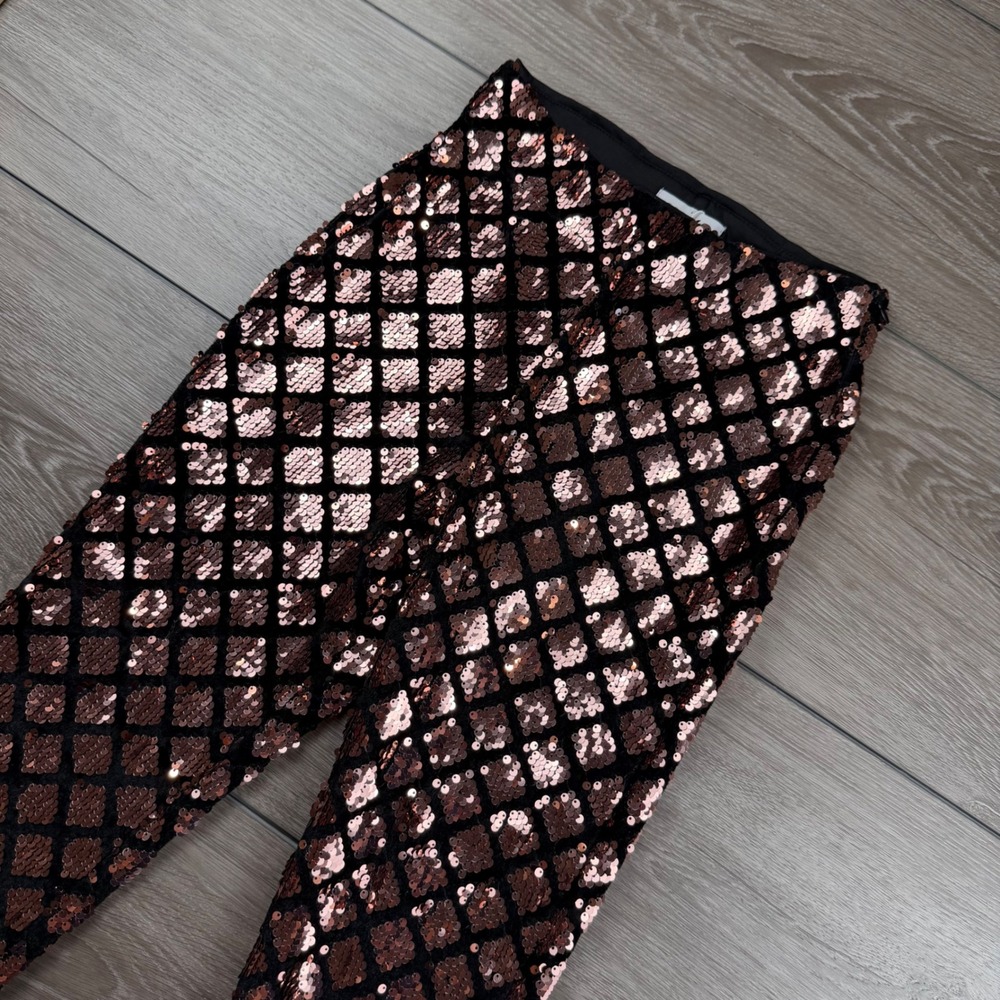 Lovers + Friends Womens Pants Sequin Diamond Pattern Rose Gold XS
